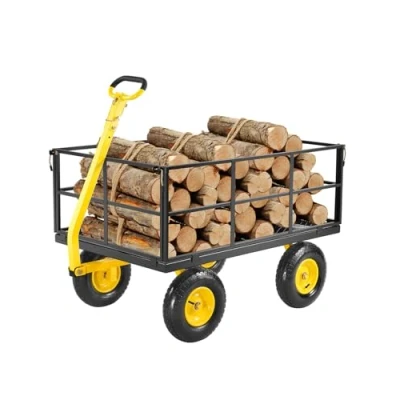 Afbeelding van VEVOR tuinwagen van staal, 635,03 kg, traceerbare voor zwaar gebruik, metalen tuinaanhanger buiten met 330,2 mm banden, afneembare zijkanten mesh