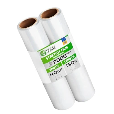 Image de V1 Trade Stretchfolie Transparent 2 Rollen 0,7 kg Strechfolienrolle 23 Mikrometer Wickelfolie Schutzfolie 100 Meter Lang und 40 cm Breit Verpackungsmaterial Folie für Möbel