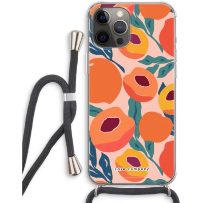 Afbeelding van Case Company® hoesje met Koord geschikt voor iPhone 12 Pro Perzik Telefoonhoesje Zwart Extra Bescherming aan alle Kanten en Over de Schermrand