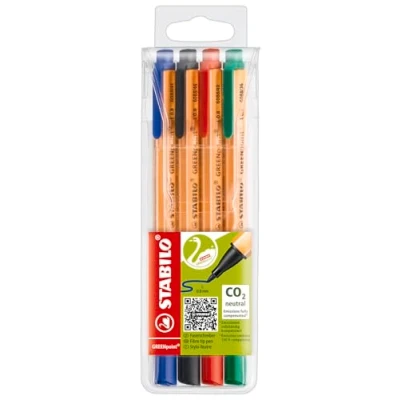 Afbeelding van STABILO GREENpoint Hardtip Fineliner 0,8 mm CO2 neutraal* Etui Met 4 Kleuren