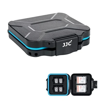 Afbeelding van JJC Geheugenkaarthoes met 12 vakken voor 4 SD SDXC SDHC kaarten en 8 Micro TF, waterdicht, schokbestendig, kaarten, slank, transportbox organizer