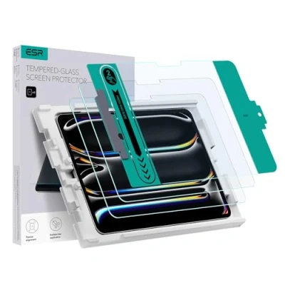 Afbeelding van ESR 2 stuks beschermfolie voor iPad Pro 11 inch M4 (2024, 5e generatie), gehard glas, displaybeschermfolie met standaard, eenvoudig aan te brengen, krasbestendig, HD helderheid