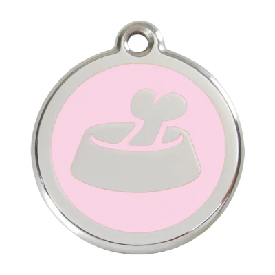 Afbeelding van Bone in Bowl Pink roestvrijstalen hondenpenning large/groot dia. 3,8 cm RedDingo