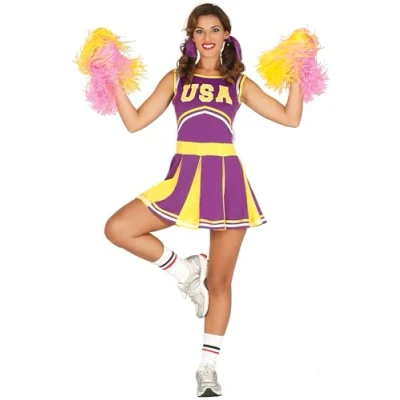 Afbeelding van Fiestas Guirca Volwassenkostuum Cheerleader (paars/geel) L (42 44)