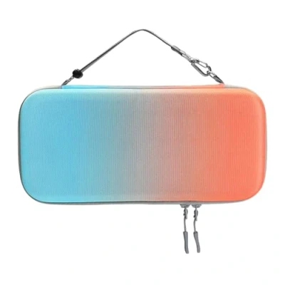 Afbeelding van Étui pour Nintendo Switch 2. Housse pochette de transport rigide avec dégradé couleurs et rangements cartouches jeux accessoires. (Bleu/Orange)
