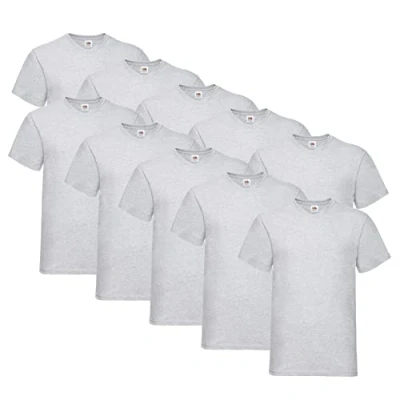 Afbeelding van Fruit of the Loom T shirt met V hals voor heren, 10 x grijs + 1 Hlkauf blok