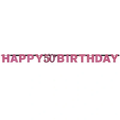Afbeelding van Letterslinger Happy 50 Birthday Sparkling Pink 213x16cm per stuk