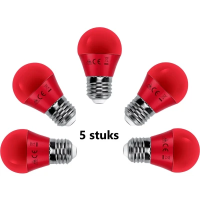 Afbeelding van G45 kogellamp 5 stuks E27 LED lamp 4W=30W gloeilamp rood licht