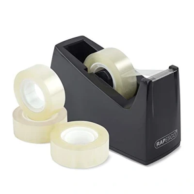 Afbeelding van Rapesco 1619 plakbanddispenser 300 met 4 rollen, zwart