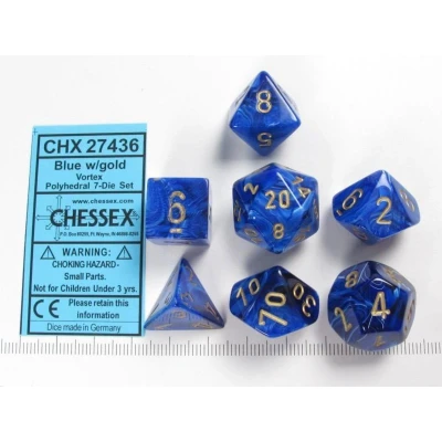 Afbeelding van Chessex Vortex blauw/goud Polydice Dobbelsteen Set (7 stuks)