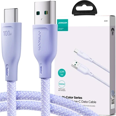 Afbeelding van Joyroom Multi Color Series SA34 AC6 USB A/USB C Kabel 100W Snelle overdracht 1m Paars