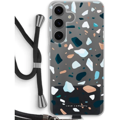 Afbeelding van Case Company® hoesje met Koord geschikt voor Samsung Galaxy S24 Terrazzo N13 Telefoonhoesje Zwart Bescherming aan alle Kanten en Over de Schermrand