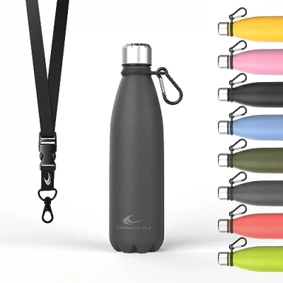 Afbeelding van Daikoku roestvrijstalen fles + verstelbare riem karabijnhaak, dubbelwandige thermosfles, BPA vrij, herbruikbare waterfles, lekvrije dop Grijs 500 ml