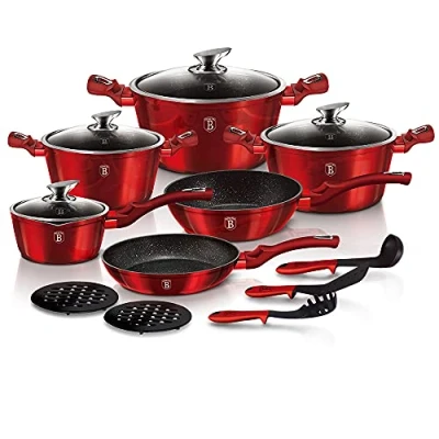 Afbeelding van Berlinger Haus Metallic Line burgundy Edition 15 stuks kookgerei set, BH/1226N roestvrij staal 18/8