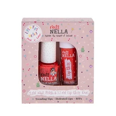 Afbeelding van Miss Nella Fairy Kiss Lips &amp; Tips Duo Geurende lipgloss + glinsterende nagellak voor kinderen met afpelbare formule, op waterbasis en geurloos