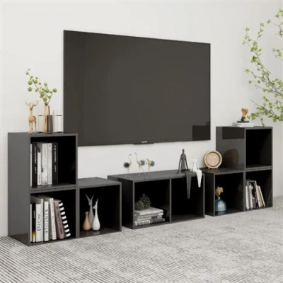 Afbeelding van vidaXL 6 delige Tv meubelset bewerkt hout hoogglans grijs