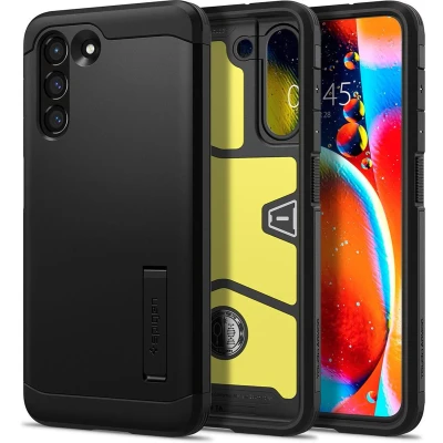 Afbeelding van Samsung Galaxy S21 FE Hoesje Spigen Tough Armor Serie Hard Kunststof Backcover Zwart Geschikt Voor