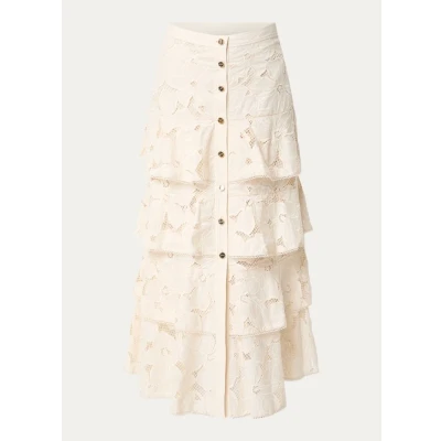 Afbeelding van Sandro dames Maxi rok met opengewerkt dessin in de kleur Beige, maat: 34