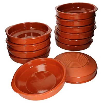Afbeelding van MamboCat Cazuela Set van 12 kommen + handvat klei I Ø 24 cm Maat XL Mediterraan Glas Uniek handgemaakt Antiek / Vintage Middeleeuwen Viking