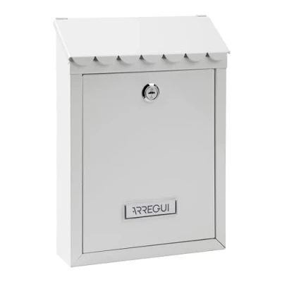 Afbeelding van ARREGUI Civic E5721 C brievenbus voor buiten, staal, maat S (DIN A5 post), kleine wandbrievenbus met achterste opening en brievenverzamelaar, eenvoudig te installeren, wit