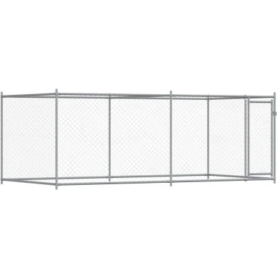 Afbeelding van vidaXL Hondenhok met deur 4x2x1,5 m gegalvaniseerd staal grijs
