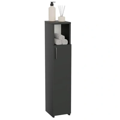 Afbeelding van ComfortCove Slanke badkamerkast, hoge toiletkast, badkamerzuil, compact meubel, perfect voor kleine toiletten, zwart
