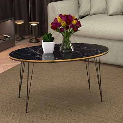 Afbeelding van Salontafel Hirtshals ovaal 41x90x50 cm marmer zwart en goudkleurig