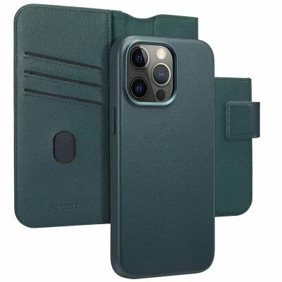 Afbeelding van Accezz Hoesje Geschikt voor iPhone 15 Pro Max Met Pasjeshouder Leather Bookcase 2 in 1 MagSafe donkergroen