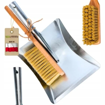 Afbeelding van ToolSpace Veegset 2 delig Metalen handveger en schep Reinigingsborstel Vegen van natuurlijke vezels voor open haard, huis tuin Stofverzameling