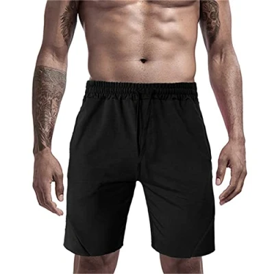 Afbeelding van Sportshorts, hardloopshorts, sneldrogend, korte broek, ademend, sport, sweatpants sportshorts voor heren met zak, fitnessshorts, marathon, joggen, zwart.