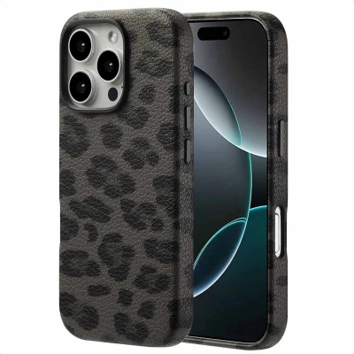 Afbeelding van Selencia Hoesje geschikt voor iPhone 16 Pro Sabi Backcover panterprint MagSafe Midnight Black