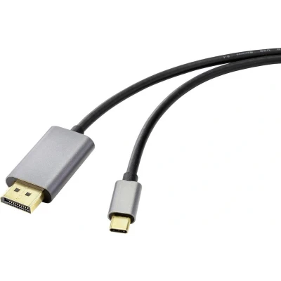Afbeelding van Renkforce RF 4600982 USB C displaykabel / DisplayPort Adapterkabel stekker, stekker 2.00 m Zwart 8K UHD