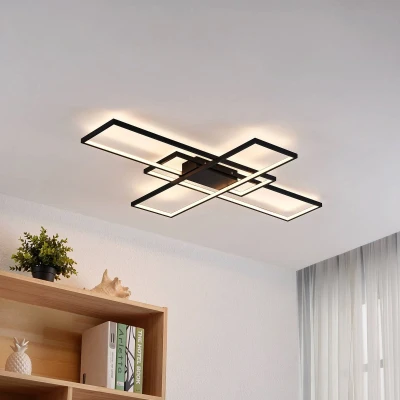 Afbeelding van Lindby LED plafondlamp met dimmer 1licht Metaal, kunststof H: 6 cm zwart Inclusief lichtbron