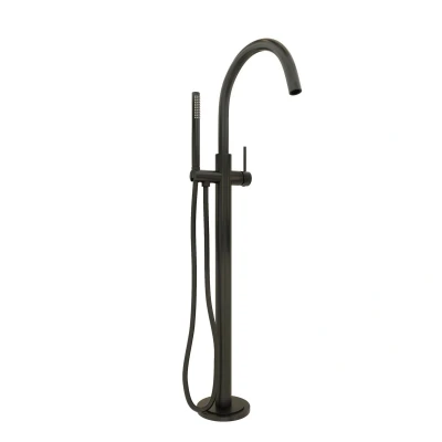 Afbeelding van Brauer Black Edition Staande Badkraan handdouche staaf 1 stand 2 gladde knoppen PVD mat zwart