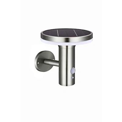 Afbeelding van Velamp Led wandlamp op zonne energie, 600 lumen, met bewegingsmelder, IP44 waterdicht, voor tuin, terras, balkon, polycarbonaat, zilver