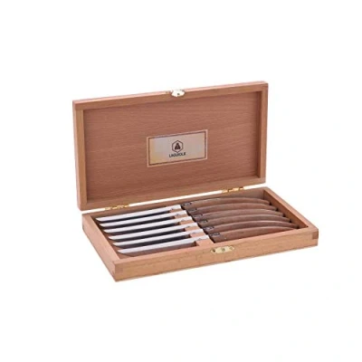Afbeelding van Laguiole 40268472 Steakmessen set van 6 (23 cm) met lemmet roestvrij staal en handvat pakkahout, bruin