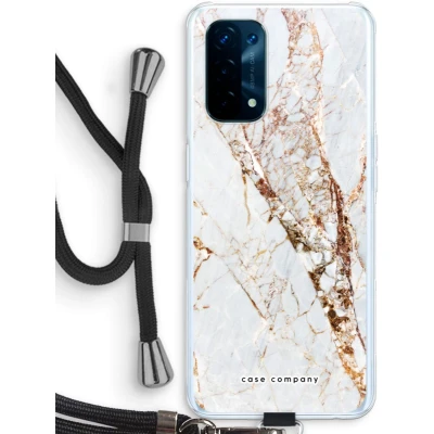 Afbeelding van Case Company® hoesje met Koord geschikt voor Oppo A93 5G Goud marmer Telefoonhoesje Zwart Bescherming aan alle Kanten en Over de Schermrand