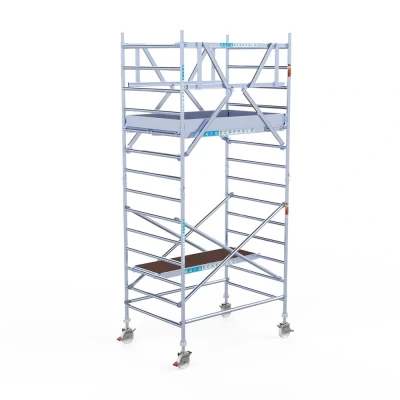 Afbeelding van Professionele alu rolsteiger 1.35x3.05x5.20m werkhoogte incl. dubbele voorloopleuning