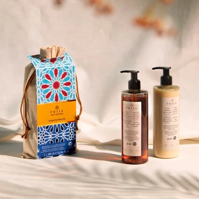 Afbeelding van Prija Cadeauset voor dagelijkse behandeling, bestaande uit een revitaliserende handlotion met ginseng en vochtinbrengende crème handen lichaam vitamine E, 2 x 380 ml