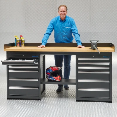 Afbeelding van Werkbank PRO met eiken werkblad en 12 lades 200 cm