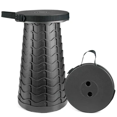 Afbeelding van 2e generatie draagbare telescopische kruk, inklapbaar, voor kamperen, tuin, vissen, wandelen, reizen, grillen, maximale belasting 220 kg (zwart)