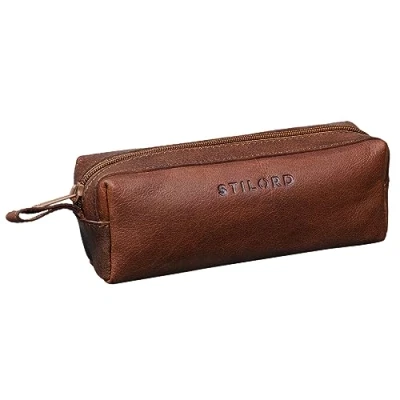 Afbeelding van STILORD &#039;Linus&#039; lederen pennenetui vintage etui pennen pennenhouder school mannen en vrouwen, Maraska Bruin, Classic