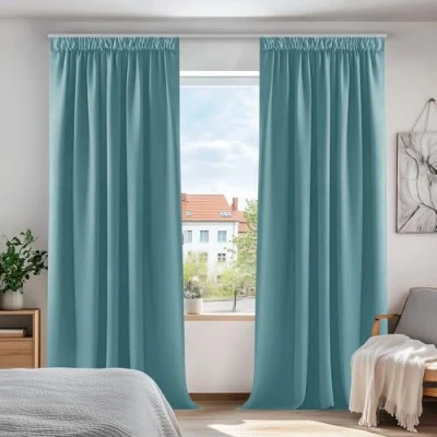 Afbeelding van Deconovo Set van 2 verduisteringsgordijnen met plooiband, isolerend, voor kinderen, jongens, thermische gordijnen, 140 x 245 cm, hemelsblauw