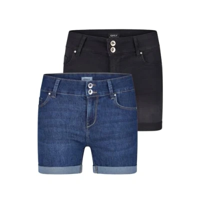 Afbeelding van ONLY ONLCARMEN Set van 2 stretch jeansshorts voor dames, skinny fit, gemiddelde taille, basic, blauw, zwart, maten S, M, L, XL, XXL, Gewassen zwart/donkerblauw denim (15357005), M