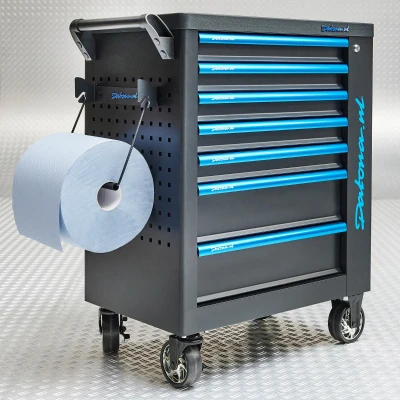 Afbeelding van Datona® Gereedschapswagen 7 lades + papierrolhouder en 2 rollen werkplaatspapier Mat Zwart