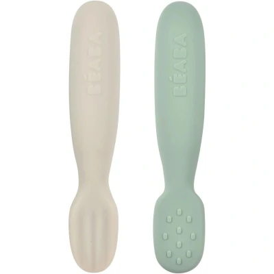 Afbeelding van Béaba Oefenlepels Siliconen Sage Green/Velvet Grey 2st