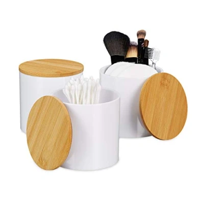 Afbeelding van Relaxdays wattenstaafjeshouder set van 3 acryl organizer wattenschijfjeshouder Kleurmix 2
