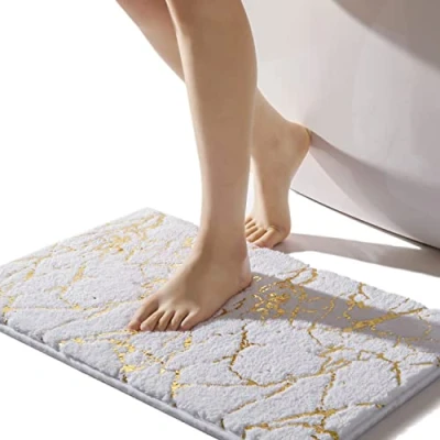 Afbeelding van badmat antislip wasbaar badmat, wit badkamertapijt, goud decoratief home tapijt luxe badkameraccessoires, zachte microvezel absorberend voor badkamer badkuip, 40x60 cm