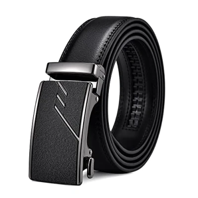 Afbeelding van FEFLO Herenriem van leer met automatische ratelgesp, breedte 35 mm, verstelbare maat, geschikt voor werk en vrijetijdskleding, Zwart 2