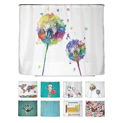Afbeelding van Arteneur® douchegordijn 240 x 200 cm, van dik machinewasbaar polyester, anti schimmel en waterdicht, inclusief 12 gordijnhaken (motief paardenbloemen in aquarel)